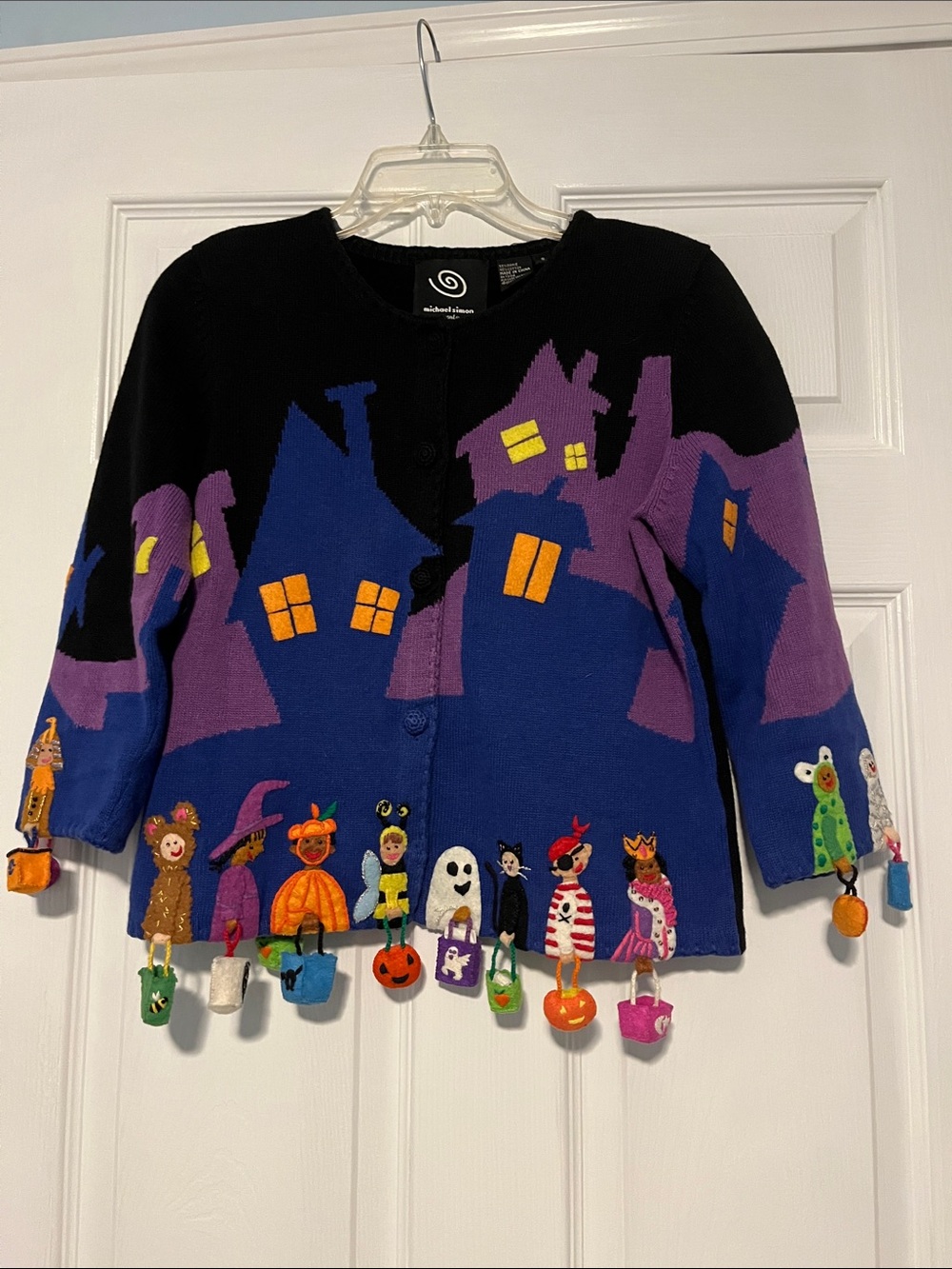 Michael Simon Halloween Haunted House Cardigan - Black, Purple, Blue